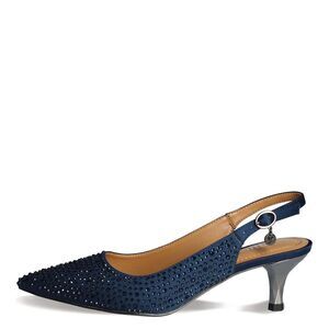 J. Renee Women's, Ferryanne Pump 13 Navy Satin/Rhinestone